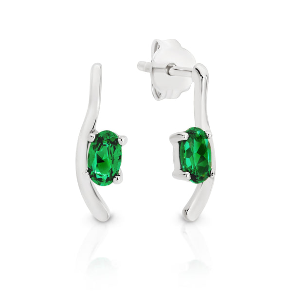 Silver created emerald earrings