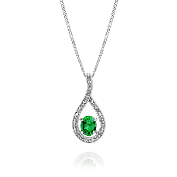Silver cr emerald & diamond pendant