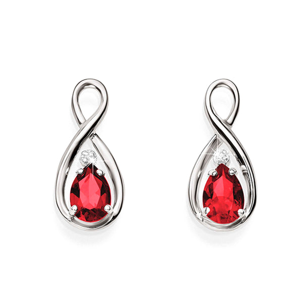Silver created ruby & diamond earrings