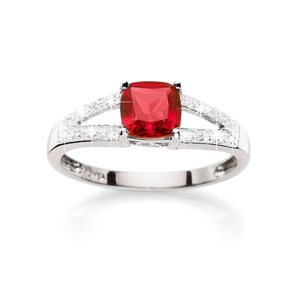Silver created ruby & diamond ring