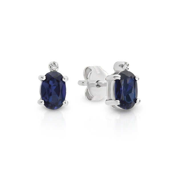 Silver created sapphire & diamond earrings