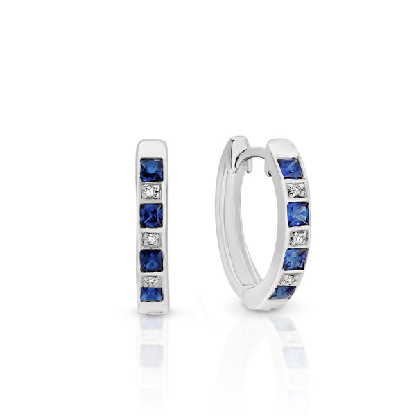Silver created sapphire & diamond earrings