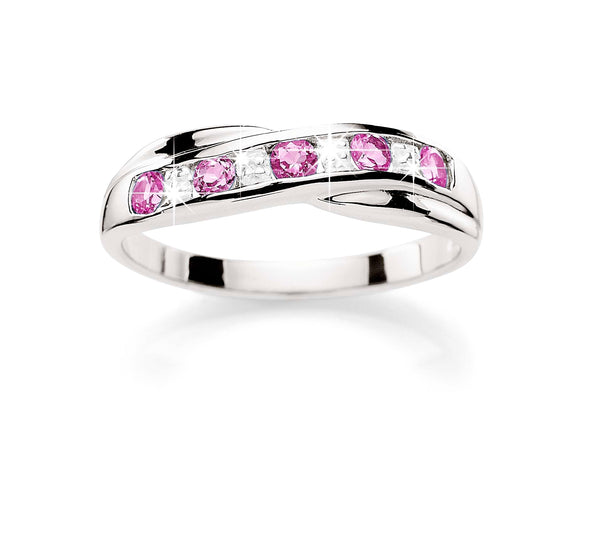 Silver created pink sapphire & diamond ring
