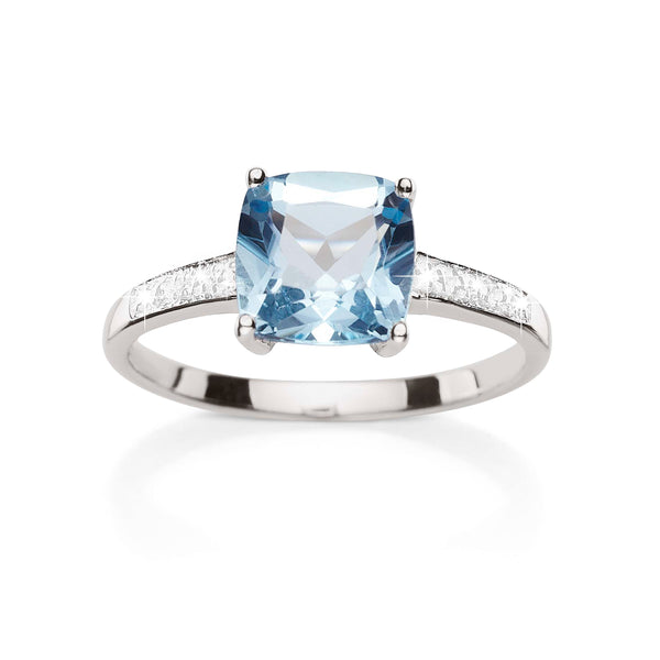 Silver blue topaz & diamond ring