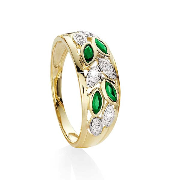 9ct gold emerald & diamond ring