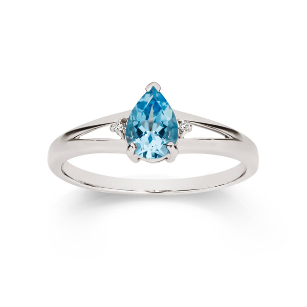 9ct white gold blue topaz & diamond ring