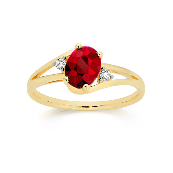 9ct created ruby & diamond ring