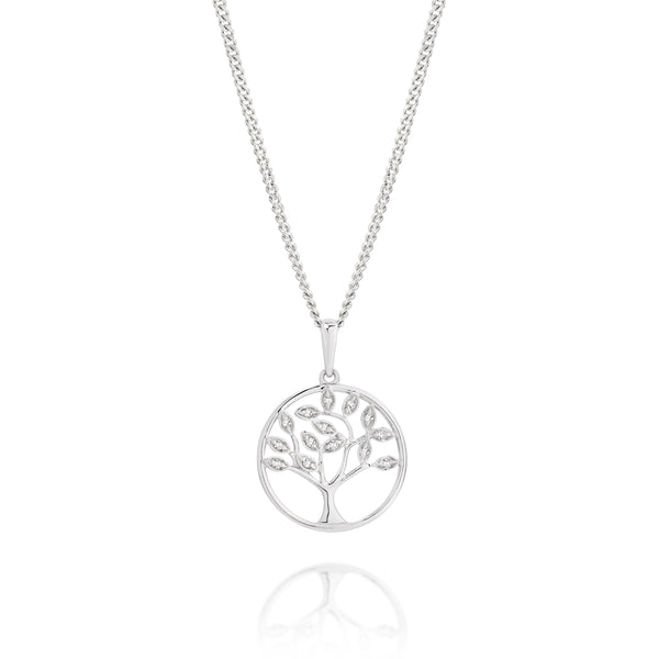 9ct white gold 0.05ct diamond tree of life pendant