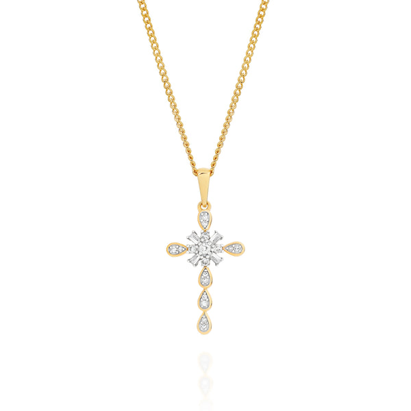 9ct 0.15ct diamond fancy cross pendant