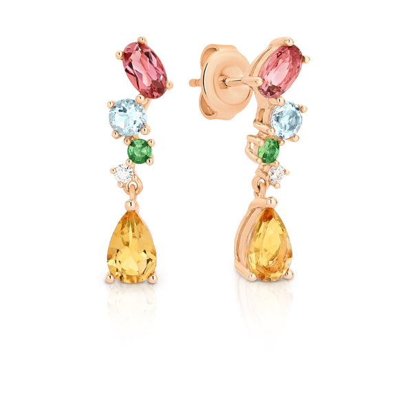 9ct rose gold multi-gem scatter drop earrings