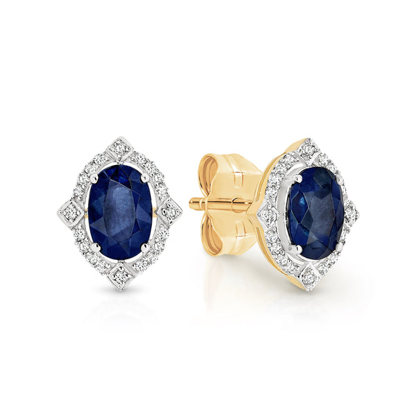 9ct blue sapphire & diamond victorian inspired halo studs