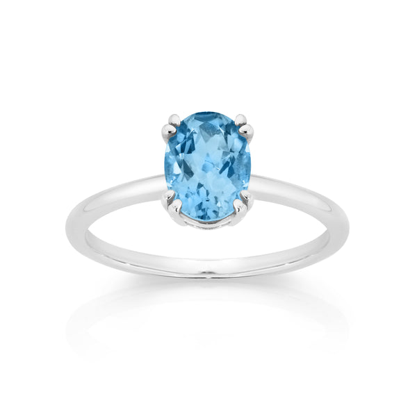 9ct 8x6mm oval blue topaz solitaire