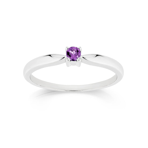 9ct white gold claw set amethyst ring