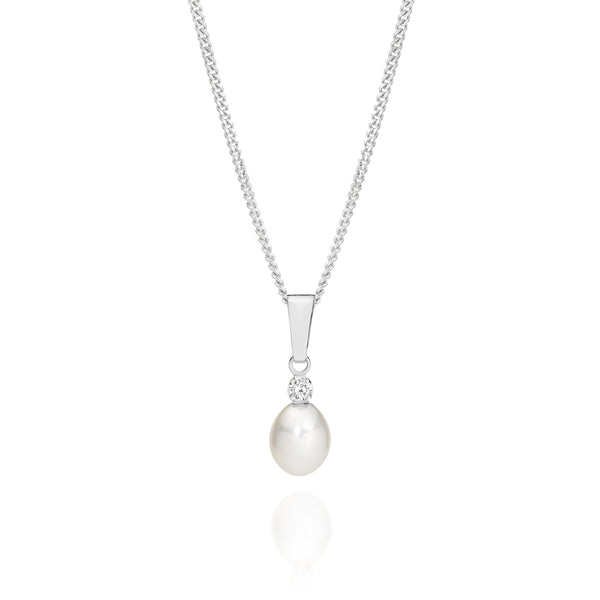 9ct white gold pearl & cubic zirconia pendant