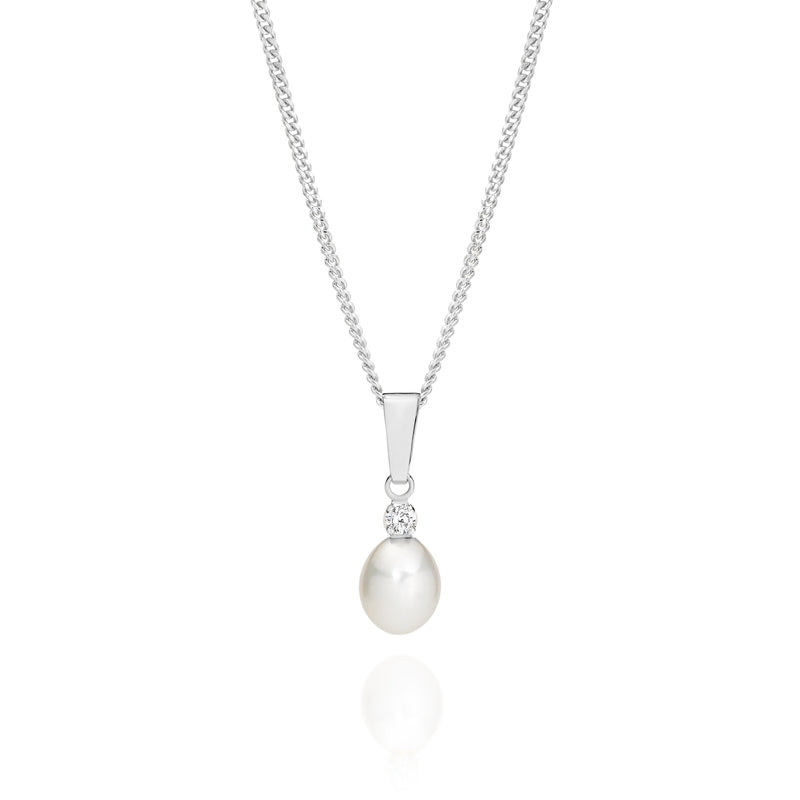 9ct white gold pearl & cubic zirconia pendant