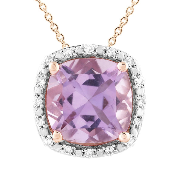 9ct Rose Gold 0.05ct Diamond Pink Amethyst Necklace