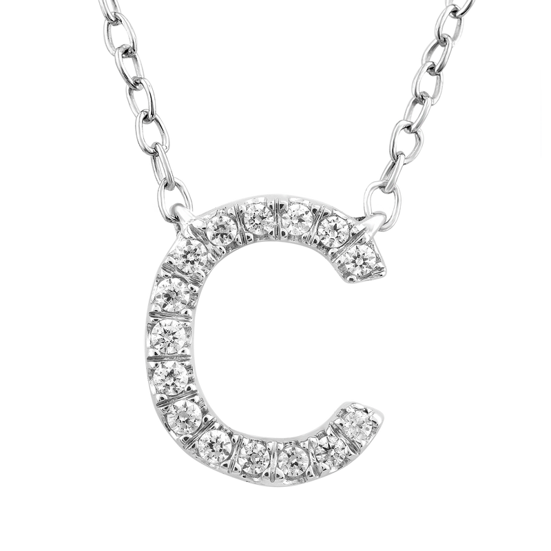 9ct White Gold Diamond Initial 'C' Necklace