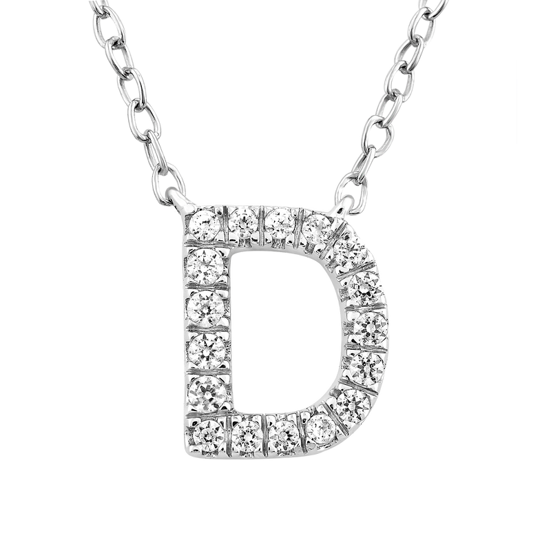 9ct White Gold Diamond Initial 'D' Necklace