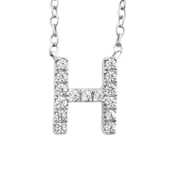 9ct White Gold Diamond Initial 'H' Necklace