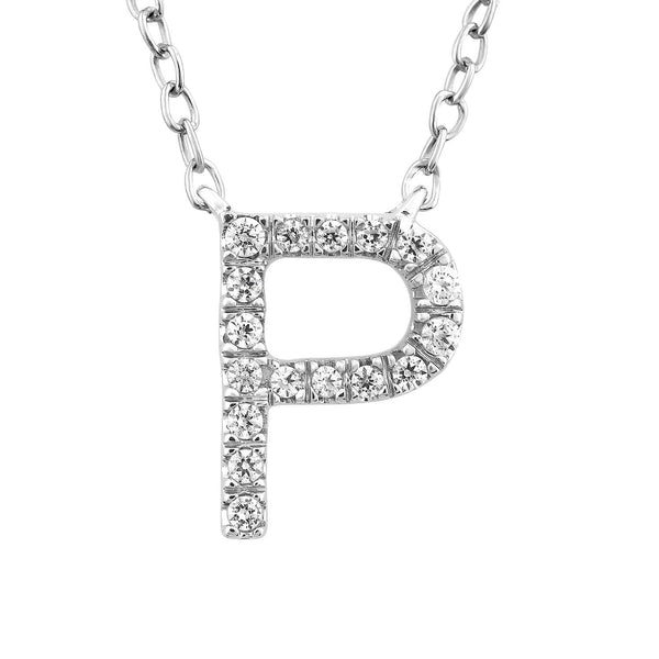 9ct White Gold Diamond Initial 'P' Necklace