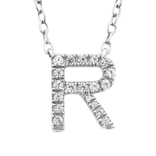 9ct White Gold Diamond Initial 'R' Necklace