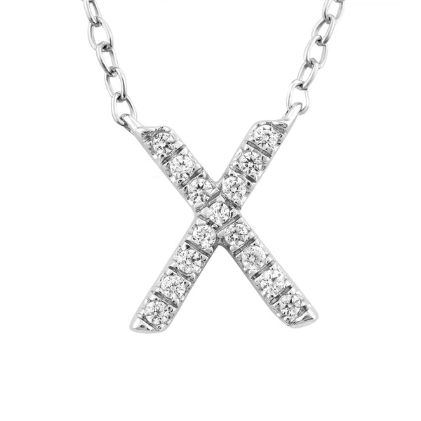 9ct White Gold Diamond Initial 'X' Necklace