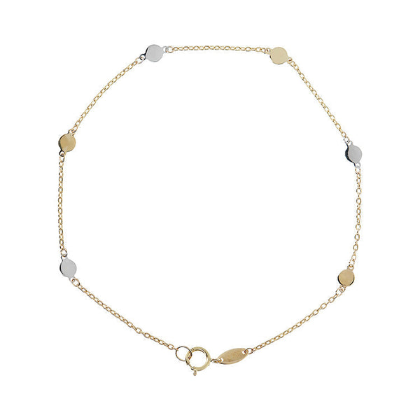 9ct Yellow Gold 2-Tone Disc Necklace 19cm
