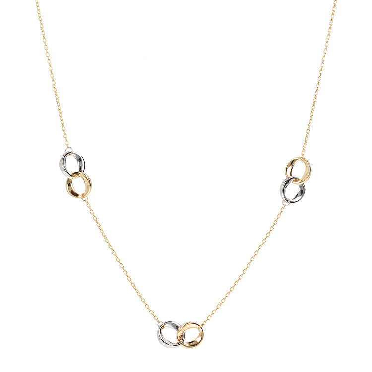 9ct Yellow Gold 2-Tone Double Ring Necklace 45cm