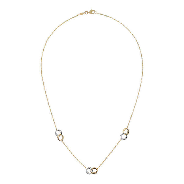 9ct Yellow Gold 2-Tone Double Ring Necklace 45cm