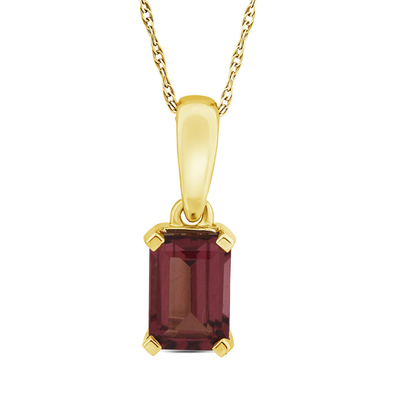 9ct Yellow Gold Emerald Cut Rhodolite Garnet Pendant