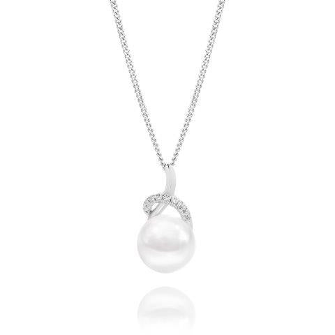 9ct White Gold Freshwater Pearl and Diamond Slider Pendant