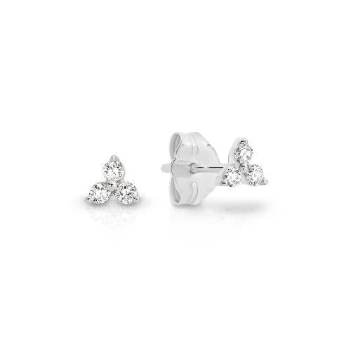 9ct White Gold 0.12ct Diamond Tri Stone Stud Earrings