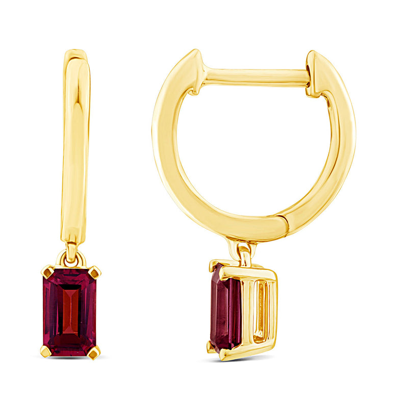 9ct Yellow Gold Emerald Cut Rhodolite Garnet Earrings