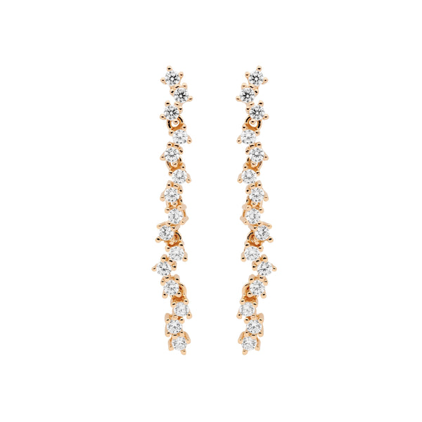 Sterling Silver Cubic Zirconia Staggered 4cm Drop Earrings With Rose Gold Plating 