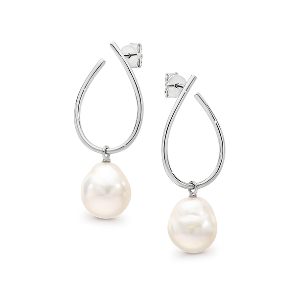 Sterling Silver Edison Freshwater Pearl U-shaped Stud Earrings